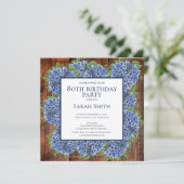 Invitation Hydrangeas Bleus Bois Anniversaire 80 Ans Fête Rus (Debout devant)