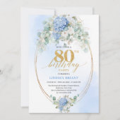 Invitation Hydrangeas Bleus Chic et Floral Doré pour 80e Anni (Devant)