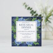 Invitation Hydrangeas Bleus Élégants Dîner de Répétition Rust (Debout devant)
