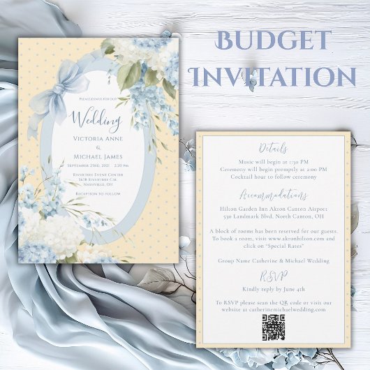 Invitation Hydrangeas Bleus et Blancs Mariage Élégant et Écon