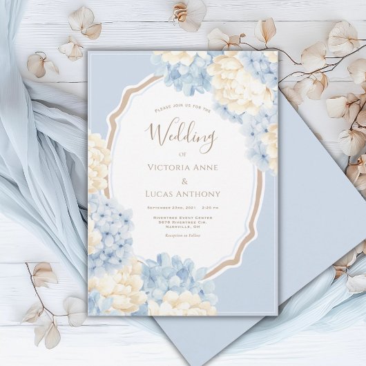 Invitation Hydrangeas Bleus et Blancs Mariage Vintage