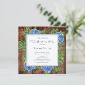 Invitation Hydrangeas Bleus Fête d'anniversaire 75 ans Bois r (Debout devant)