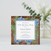 Invitation Hydrangeas Bleus Fête d'anniversaire rustique en b (Debout devant)