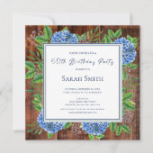 Invitation Hydrangeas Bleus Fête d'anniversaire rustique en b (Devant)