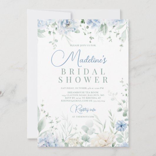 Invitation Hydrangeas Bleus Fête de Mariage (Devant)