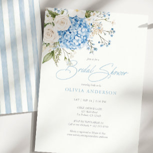 Invitation Hydrangeas Bleus Fête de Mariage Florale Aquarelle