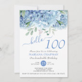 Invitation Hydrangeas Bleus Fleur Aquarelle 100e Anniversaire (Devant)