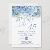 Invitation Hydrangeas Bleus Fleur Aquarelle 45e Anniversaire (Devant)
