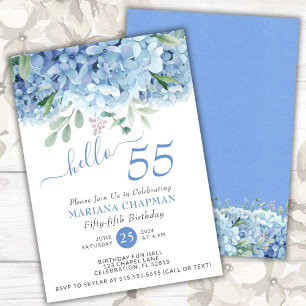 Invitation Hydrangeas Bleus Fleur Aquarelle 55e Anniversaire