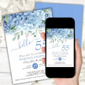 Invitation Hydrangeas Bleus Fleur Aquarelle 55e Anniversaire