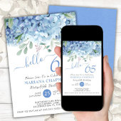 Invitation Hydrangeas Bleus Fleur Aquarelle 65e Anniversaire