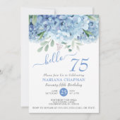 Invitation Hydrangeas Bleus Fleur Aquarelle 75e Anniversaire (Devant)