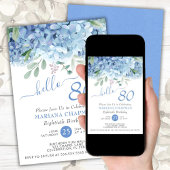 Invitation Hydrangeas Bleus Fleur Aquarelle 80e Anniversaire