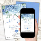 Invitation Hydrangeas Bleus Fleur Aquarelle 85e Anniversaire