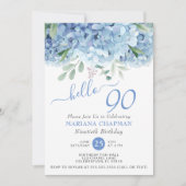 Invitation Hydrangeas Bleus Fleur Aquarelle 90e Anniversaire (Devant)