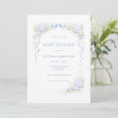 Invitation Hydrangeas Bleus Fleur Vintage Baby Shower (Debout devant)