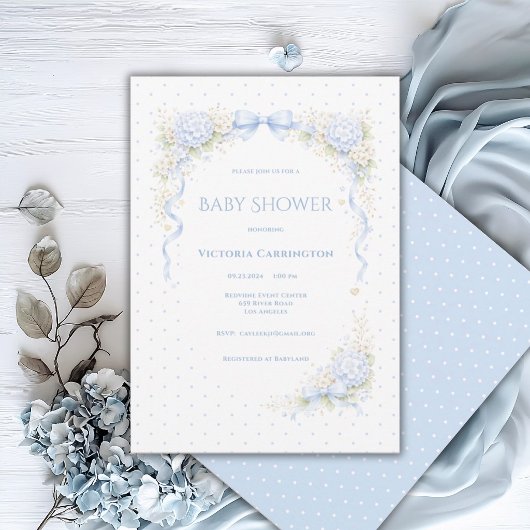 Invitation Hydrangeas Bleus Fleur Vintage Baby Shower
