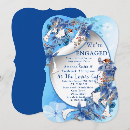 Invitation Hydrangeas Bleus Fleurs Aquarelle Engagement (Devant / Derrière)