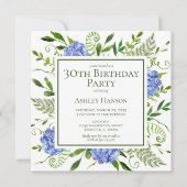 Invitation Hydrangeas bleus pour 30e anniversaire (Devant)