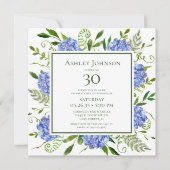 Invitation Hydrangeas bleus pour 30e anniversaire (Devant)
