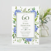 Invitation Hydrangeas bleus pour 60e anniversaire (Debout devant)