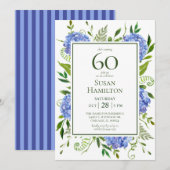 Invitation Hydrangeas bleus pour 60e anniversaire (Devant / Derrière)