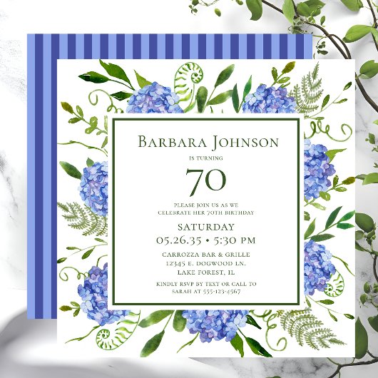 Invitation Hydrangeas bleus pour 70e anniversaire