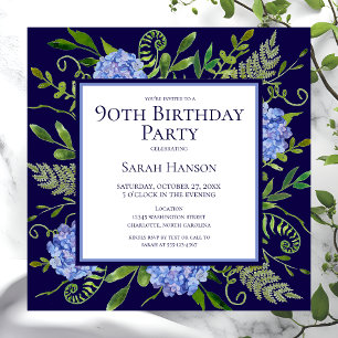 Invitation Hydrangeas Bleus pour les 90 ans Floral Aquarelle