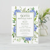 Invitation Hydrangeas Bleus pour les 90 ans Surprise (Debout devant)