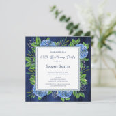 Invitation Hydrangeas Bleus Rustique Bois Fête des 60 ans (Debout devant)