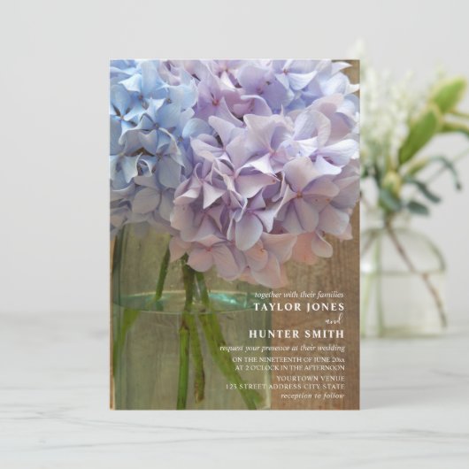 Invitation Hydrangeas Blue Mason Jar Mariage (Debout devant)