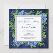 Invitation Hydrangeas Blue Rustic Wood 18e fête d'anniversair (Devant)