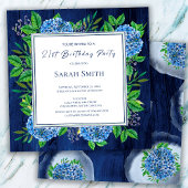 Invitation Hydrangeas Blue Rustic Wood 21e fête d'anniversair