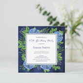 Invitation Hydrangeas Blue Rustic Wood 40e fête d'anniversair (Debout devant)