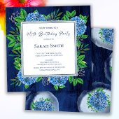 Invitation Hydrangeas Blue Rustic Wood 40e fête d'anniversair