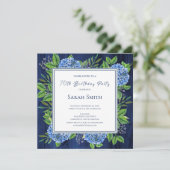 Invitation Hydrangeas Blue Rustic Wood 70e anniversaire (Debout devant)