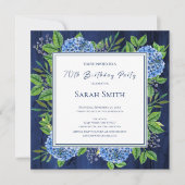 Invitation Hydrangeas Blue Rustic Wood 70e anniversaire (Devant)