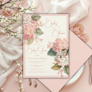 Invitation Hydrangeas Cream Pêche Bébé en Fleur Élégant
