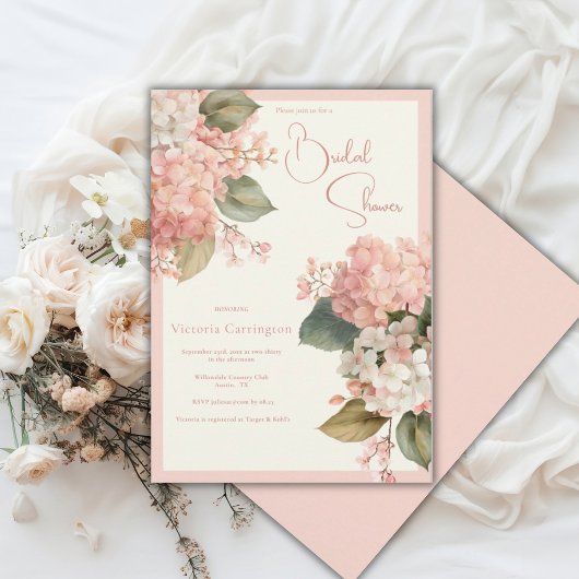 Invitation Hydrangeas Crème de Pêche Élégant Shower de Mariée