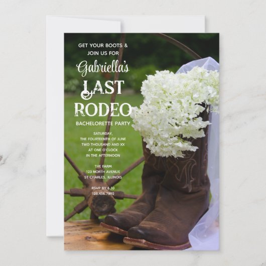 Invitation Hydrangeas et Bottes Dernier Rodeo Bachelorette Pa (Devant)