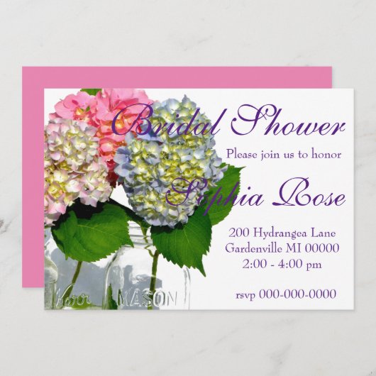 Invitation Hydrangeas et jarre de Mason (Devant / Derrière)