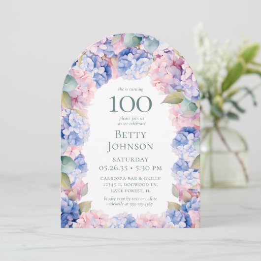 Invitation Hydrangeas fête du 100e anniversaire (Debout devant)
