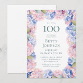 Invitation Hydrangeas fête du 100e anniversaire (Devant / Derrière)