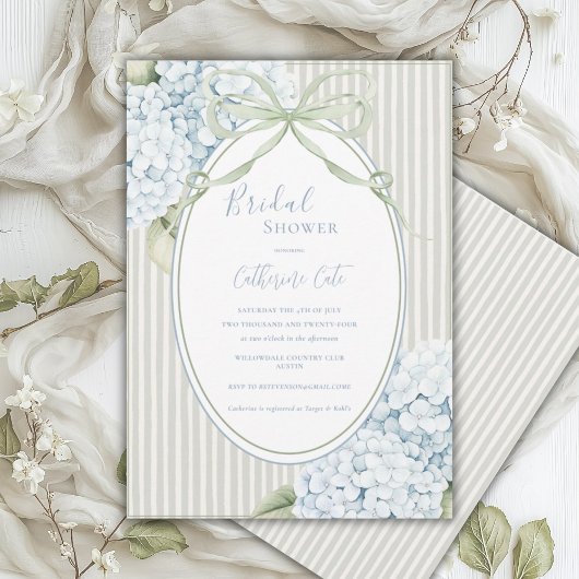 Invitation Hydrangeas Fleuris Bleus Mariage Champêtre Vert Sa