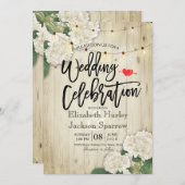 Invitation Hydrangeas Floral Rustic Bois String Mariage clair (Devant / Derrière)