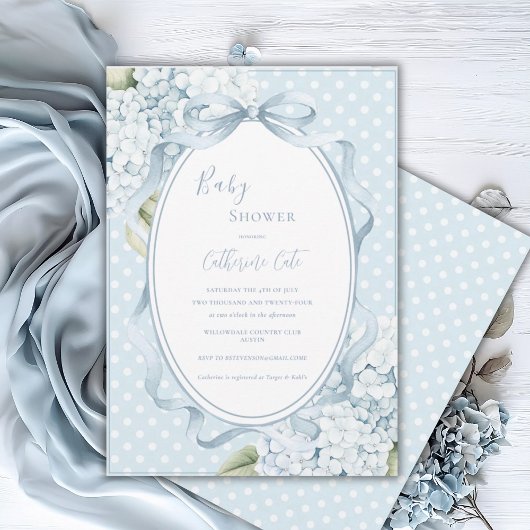 Invitation Hydrangeas Florales Bleues Fête de Bébé Fantaisist