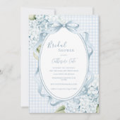Invitation Hydrangeas Florales Bleues Gingham Mariage Fantais (Devant)