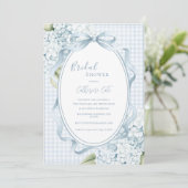 Invitation Hydrangeas Florales Bleues Gingham Mariage Fantais (Debout devant)