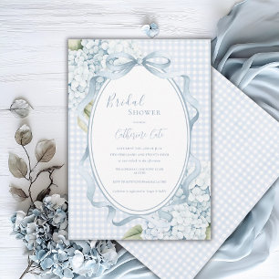 Invitation Hydrangeas Florales Bleues Gingham Mariage Fantais