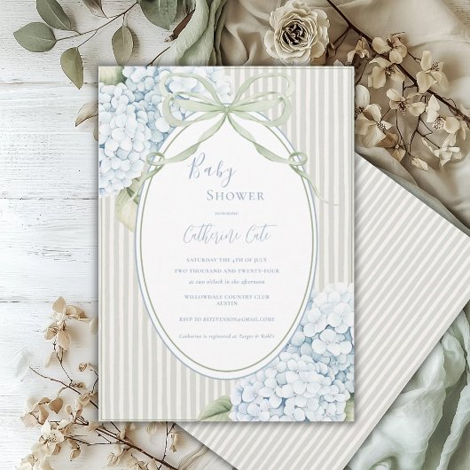 Invitation Hydrangeas Florales Bleus Filleul Fougue Vert Saug